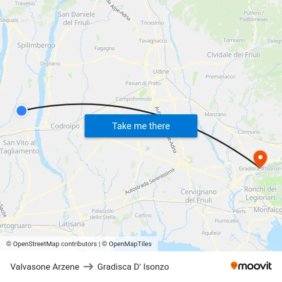 Valvasone Arzene to Gradisca D' Isonzo map