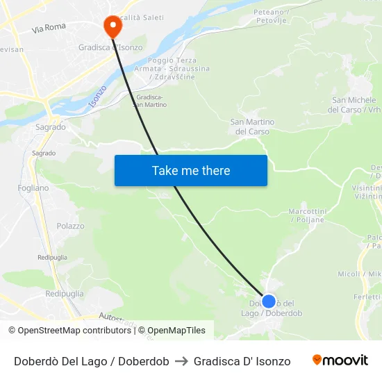 Doberdò Del Lago / Doberdob to Gradisca D' Isonzo map