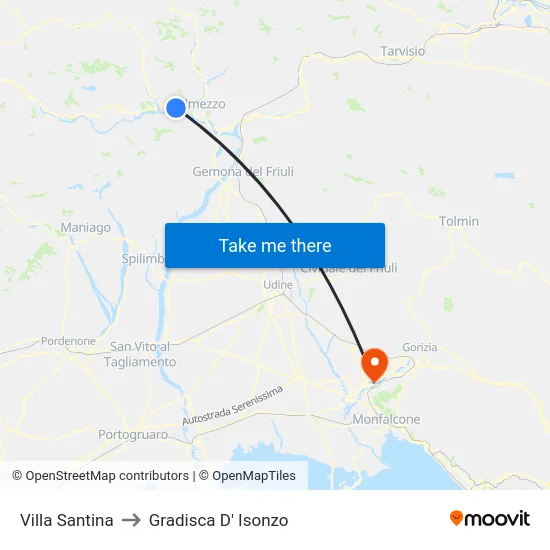 Villa Santina to Gradisca D' Isonzo map