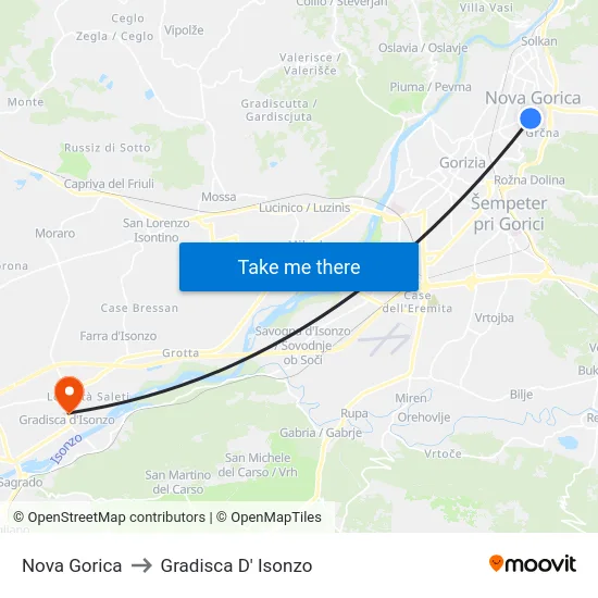 Nova Gorica to Gradisca D' Isonzo map
