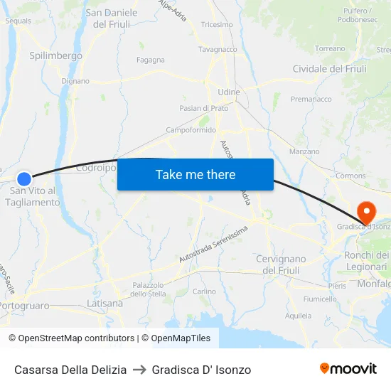 Casarsa Della Delizia to Gradisca D' Isonzo map