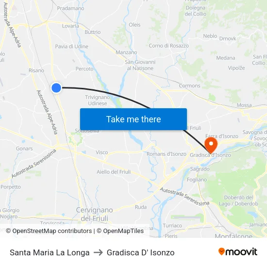 Santa Maria La Longa to Gradisca D' Isonzo map