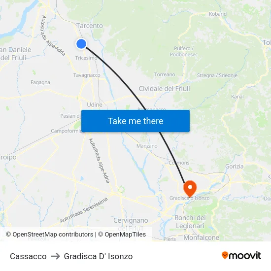 Cassacco to Gradisca D' Isonzo map