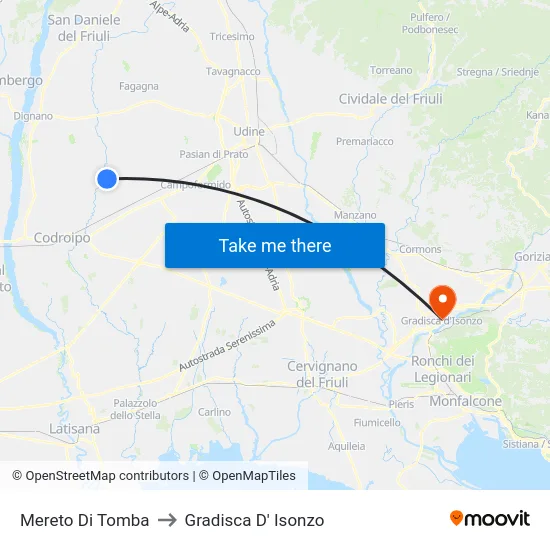 Mereto Di Tomba to Gradisca D' Isonzo map