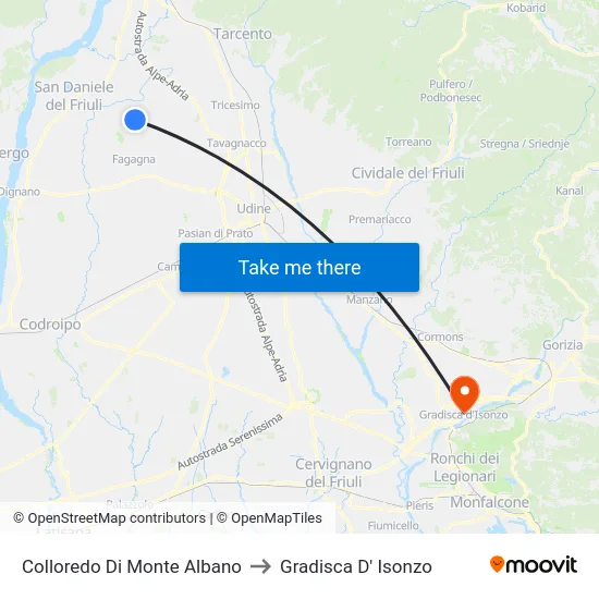 Colloredo Di Monte Albano to Gradisca D' Isonzo map