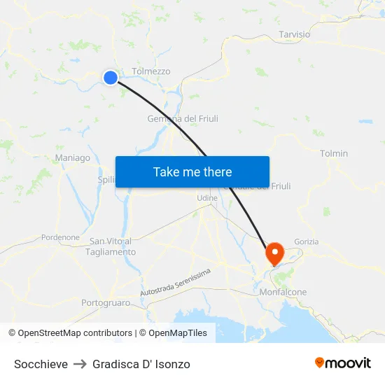 Socchieve to Gradisca D' Isonzo map