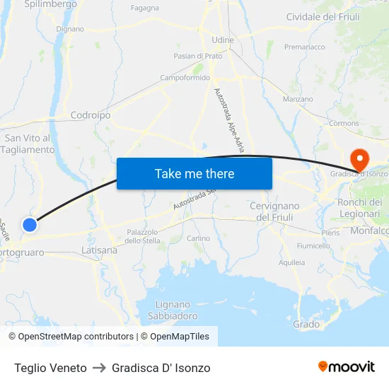 Teglio Veneto to Gradisca D' Isonzo map