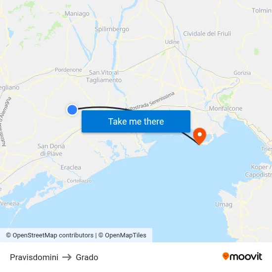 Pravisdomini to Grado map