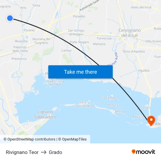Rivignano Teor to Grado map