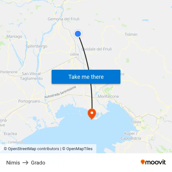 Nimis to Grado map