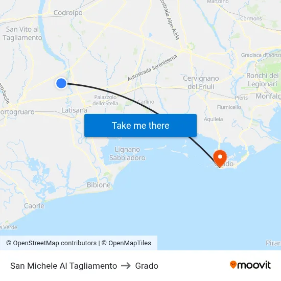 San Michele al Tagliamento to Grado map