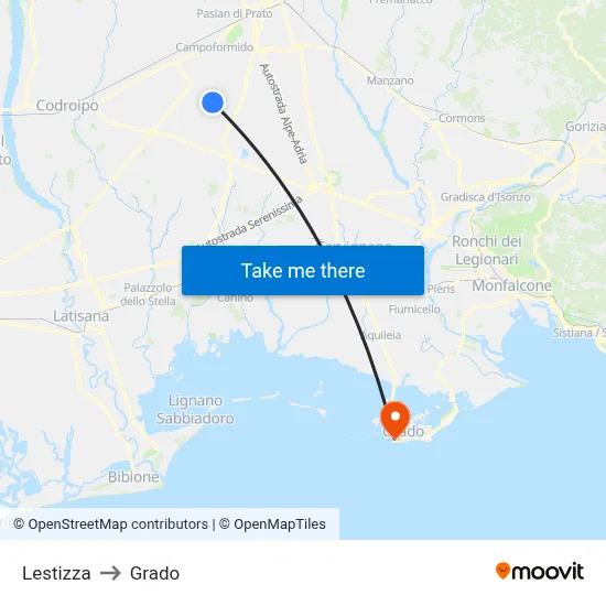 Lestizza to Grado map