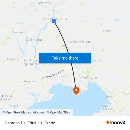 Gemona Del Friuli to Grado map