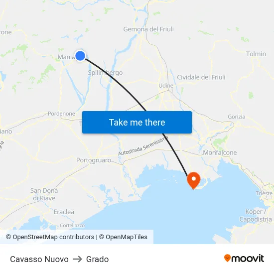 Cavasso Nuovo to Grado map