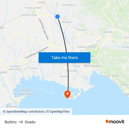 Buttrio to Grado map