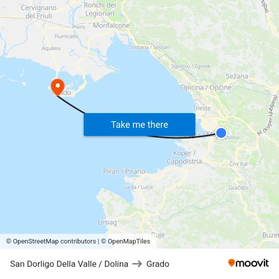 San Dorligo Della Valle / Dolina to Grado map