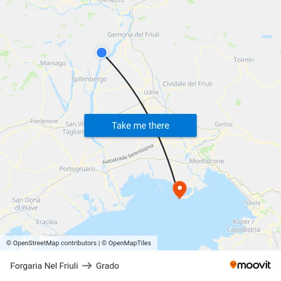 Forgaria Nel Friuli to Grado map
