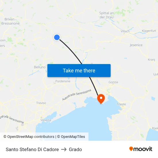 Santo Stefano di Cadore to Grado map