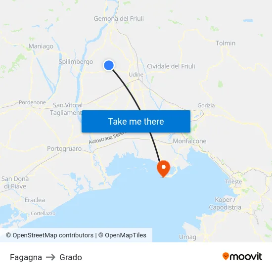 Fagagna to Grado map