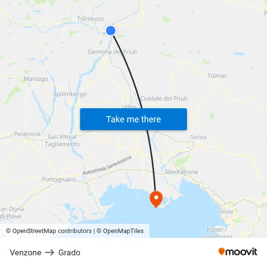 Venzone to Grado map