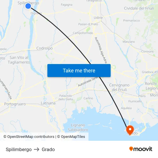 Spilimbergo to Grado map