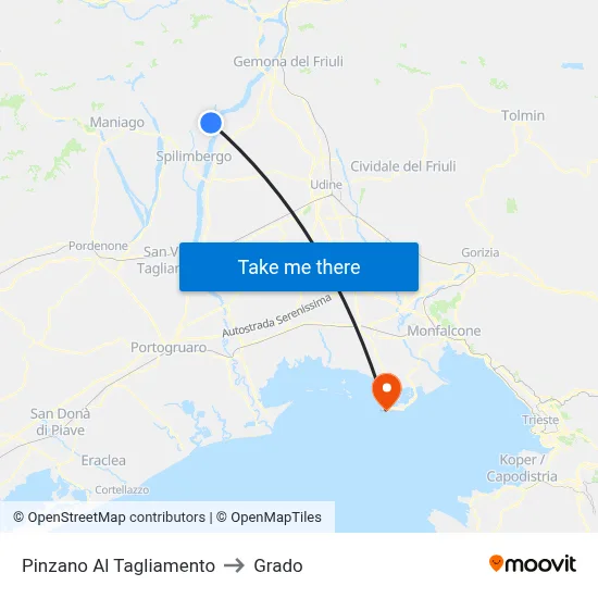 Pinzano Al Tagliamento to Grado map