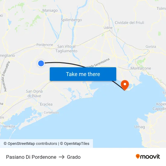 Pasiano di Pordenone to Grado map