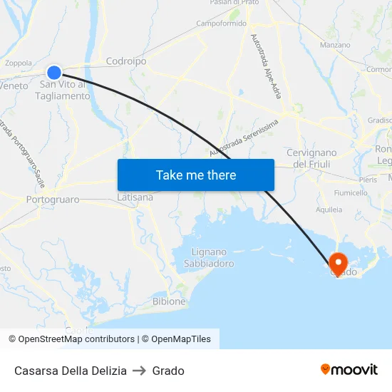 Casarsa della Delizia to Grado map