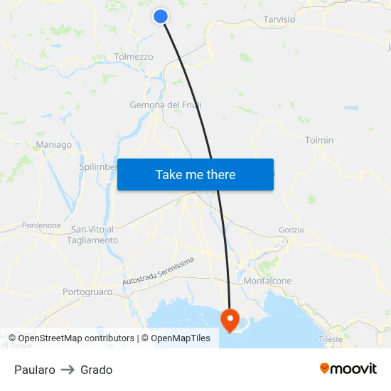 Paularo to Grado map