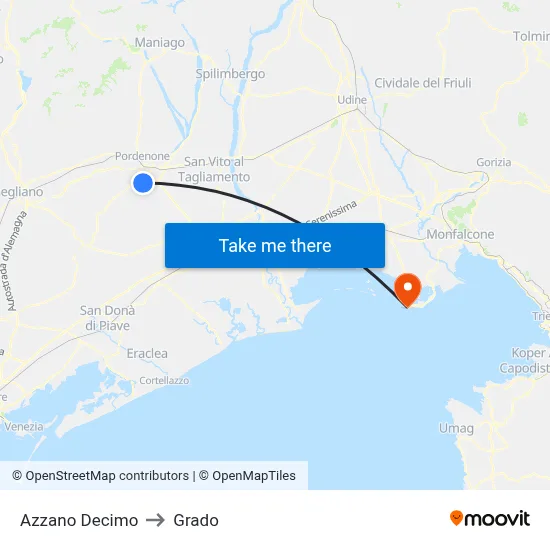 Azzano Decimo to Grado map