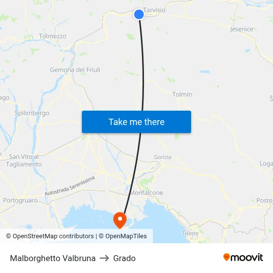 Malborghetto Valbruna to Grado map