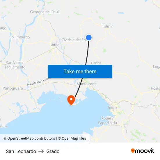 San Leonardo to Grado map