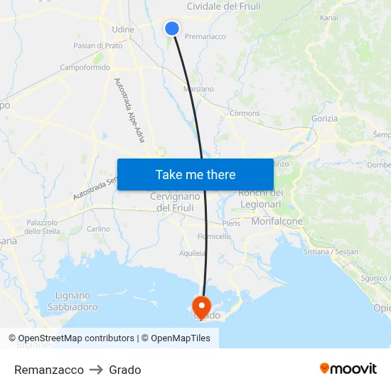 Remanzacco to Grado map