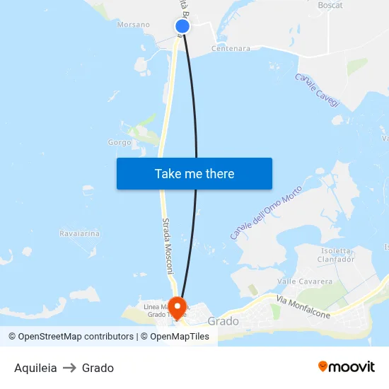 Aquileia to Grado map