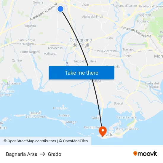 Bagnaria Arsa to Grado map