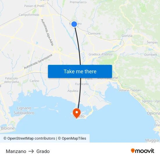 Manzano to Grado map