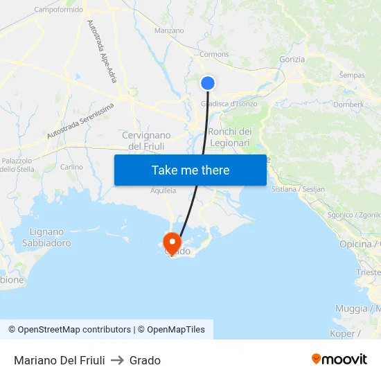 Mariano Del Friuli to Grado map