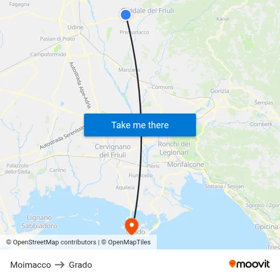 Moimacco to Grado map