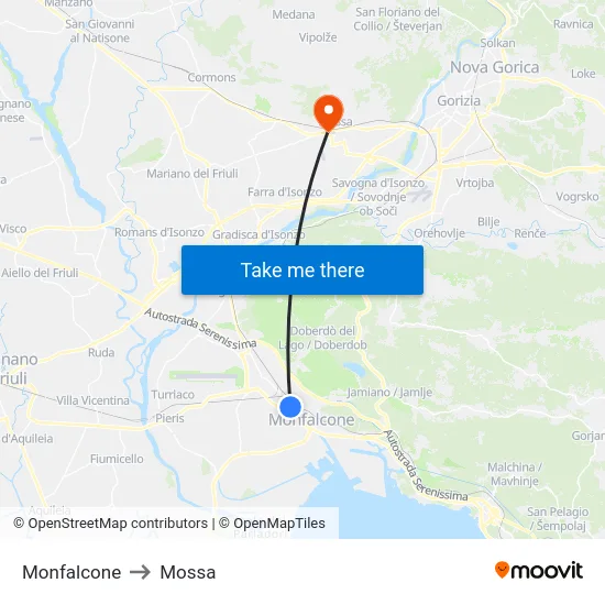 Monfalcone to Mossa map
