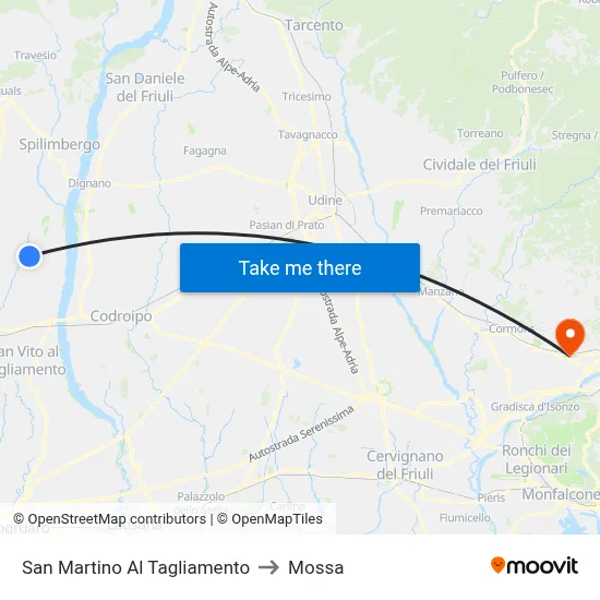 San Martino Al Tagliamento to Mossa map