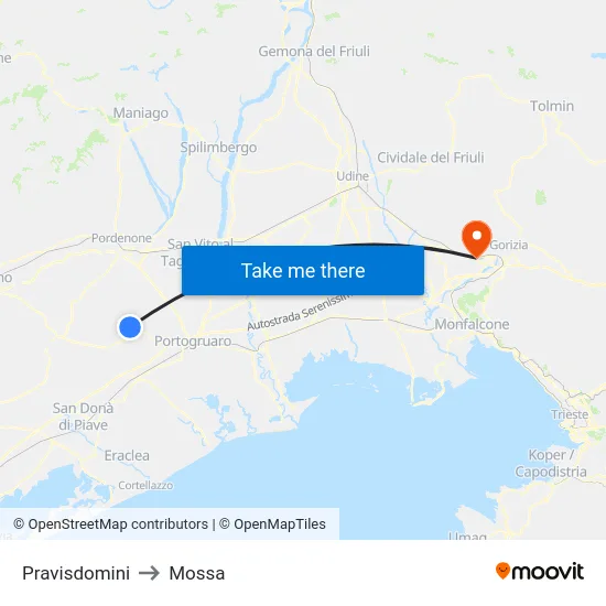 Pravisdomini to Mossa map