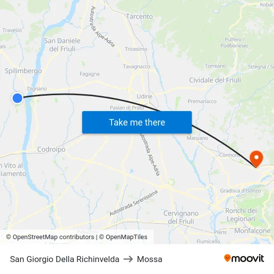 San Giorgio Della Richinvelda to Mossa map