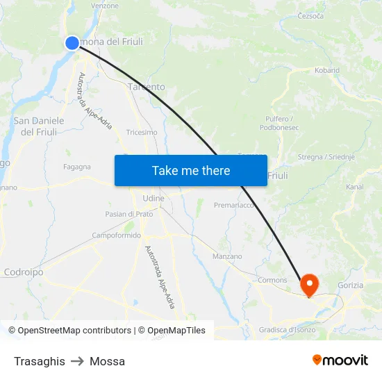 Trasaghis to Mossa map