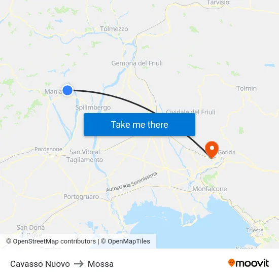 Cavasso Nuovo to Mossa map