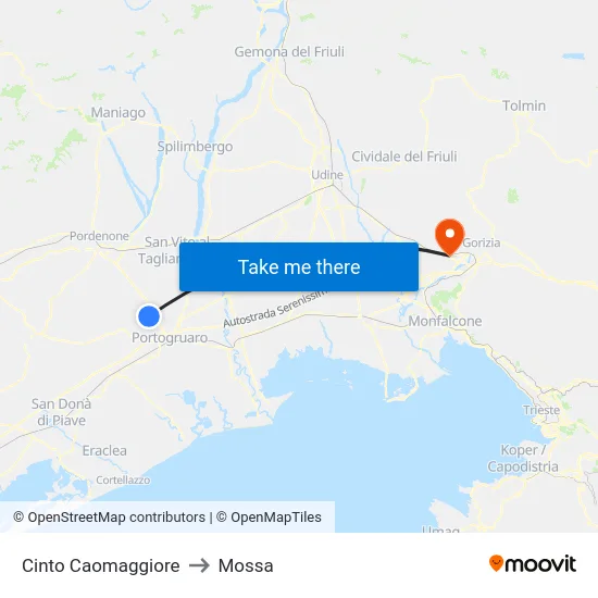 Cinto Caomaggiore to Mossa map