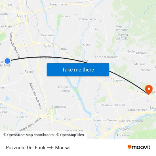 Pozzuolo Del Friuli to Mossa map