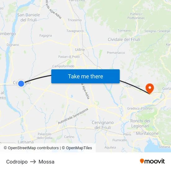 Codroipo to Mossa map