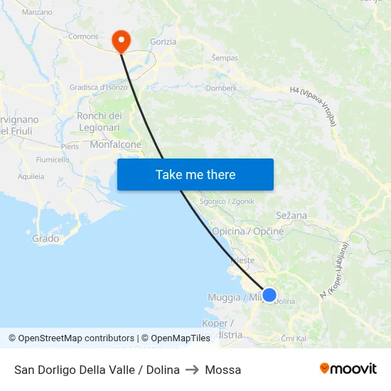 San Dorligo Della Valle / Dolina to Mossa map