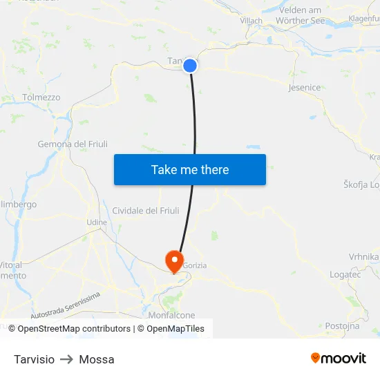 Tarvisio to Mossa map