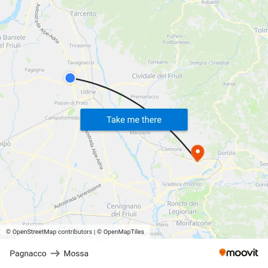 Pagnacco to Mossa map